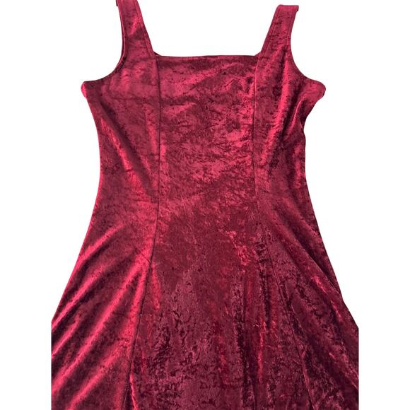 Vintage 90s Y2K Sexy Crushed Velvet Burgundy Dress Sleeveless Square Neck LARGE - Picture 8 of 11